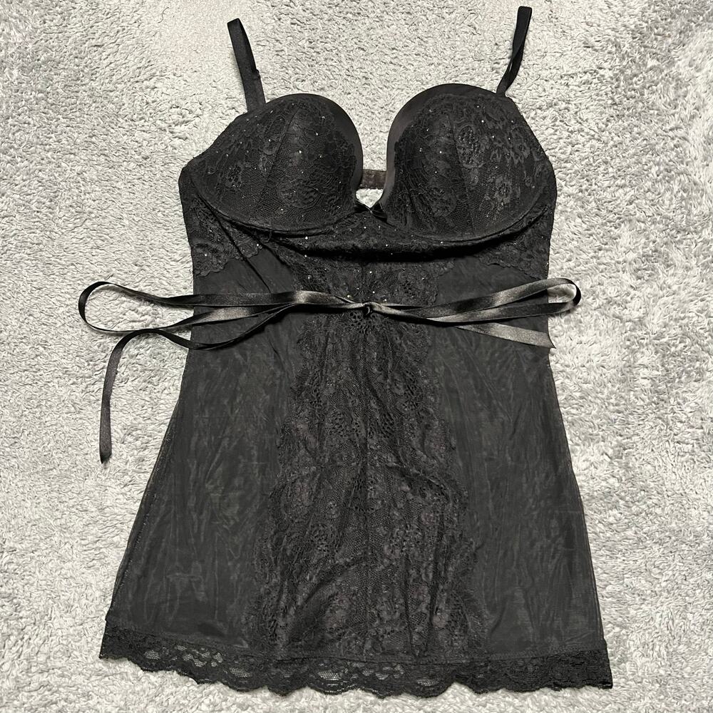 Victoria’s Secret Lingerie Top 36 C Black Sheer Lace Camisole Tank Top Bra